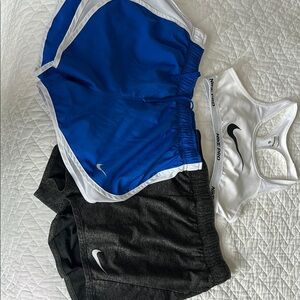 Nike White Sports Bra and Blue-Black Shorts Set